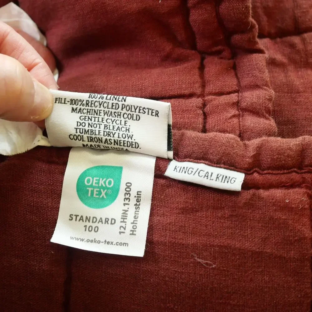 Quince KING Linen Box Quilt Burgundy California King NO Shams NEW
